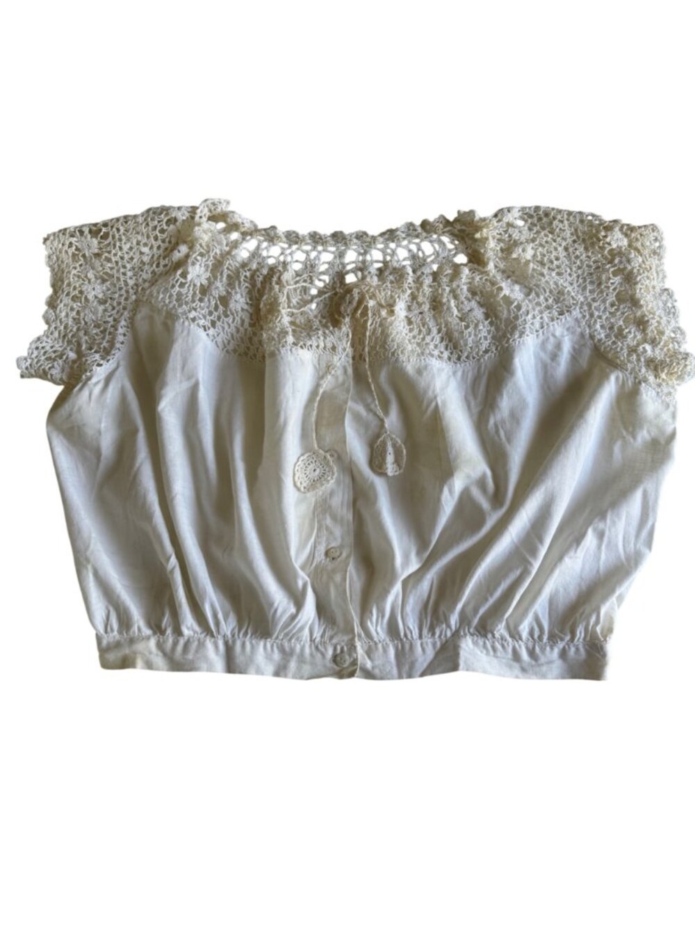 Antique Edwardian Corset Cover Camisole M Cream Crochet Yoke Lace Peasant Blouse - Picture 5 of 15